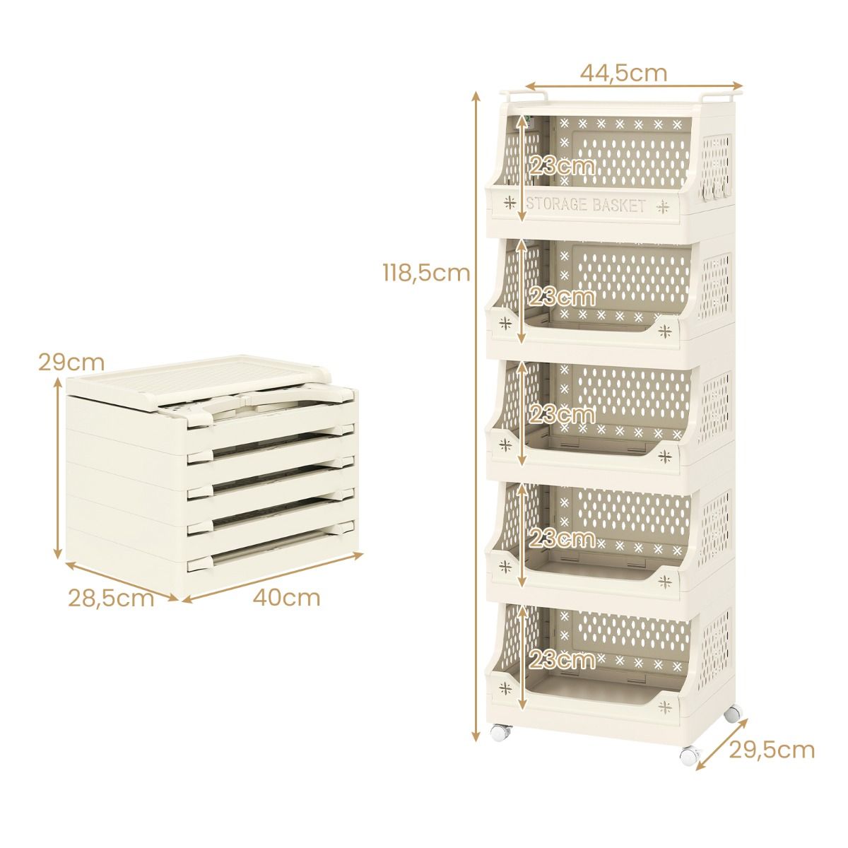 Coast Opbergrek op Wieltjes - 6 laags - Stapelbaar - Beige