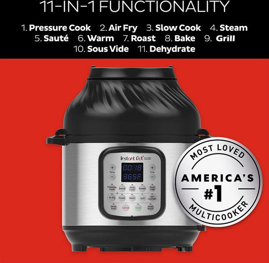 Instant Pot Duo Crisp 5,7L Multicooker + Airfryer - 11-in-1 - Snelkookpan - Slowcooker - Sous-vide - Air Fry - Stomen - Bakken - Tot 6 Porties