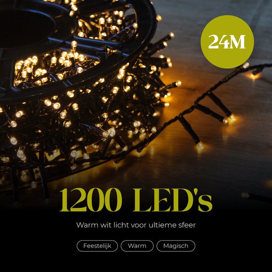Giftmas Kerstboomverlichting - Kerstverlichting Buiten - 24M Clusterverlichting - 1200 Warm Witte LED’s - Binnen en Buiten - Warme Sfeerverlichting