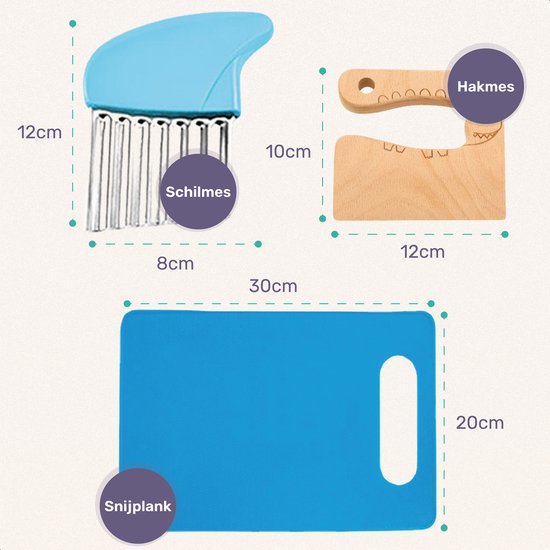 Qwali Blue Kindermessen Set - Veilig - Inc. snijplank - Kinder - bestek - Messen Kind - Keuken - Speelgoed