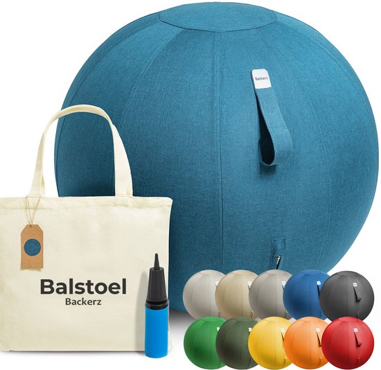 Backerz Zitbal 65 CM - Zitballen met Hoes Linnen - Ergonomische Bureaustoel Kantoor en Thuis - Luxe Yoga Bal - Groen Blauw