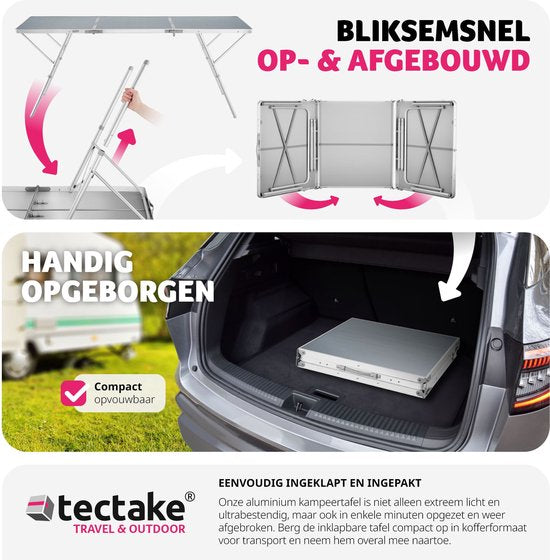 tectake® - Kampeertafel campingtafel Jumbo inklapbaar - Aluminium frame - 180 x 70 x 70,5 cm