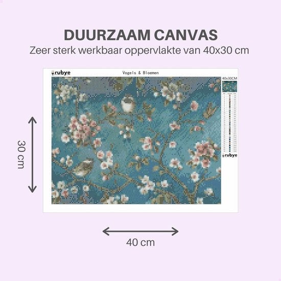 Rubye® Diamond Painting Volwassenen - Diamond Painting Kinderen - Diamond Painting Pakket Volledig - Vogels & Bloemen - 40x30cm