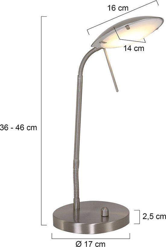 Stalen Tafellamp Biron 1315ST - Kantelbaar en Verstelbaar - Modern Design - Mexlite - Inclusief 194 cm Snoer - Hoogte 25-46 cm