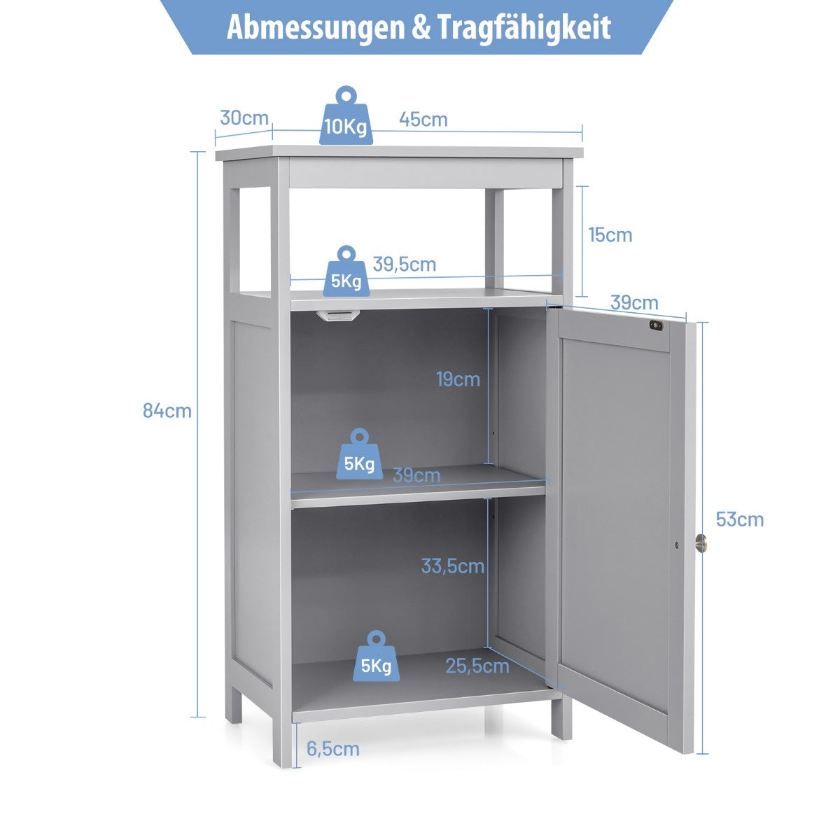 Coast badkamer kast multifunctioneel gratis -staande plank 45 x 30 x 84 cm wit