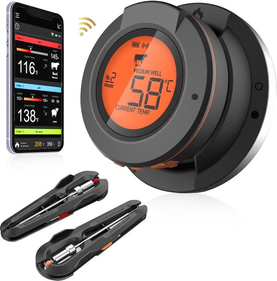 MostEssential AT-02 Vleesthermometer - Slimme BBQ Thermometer - Oventhermometer - Inclusief Bluetooth, App & 2 Meetsondes