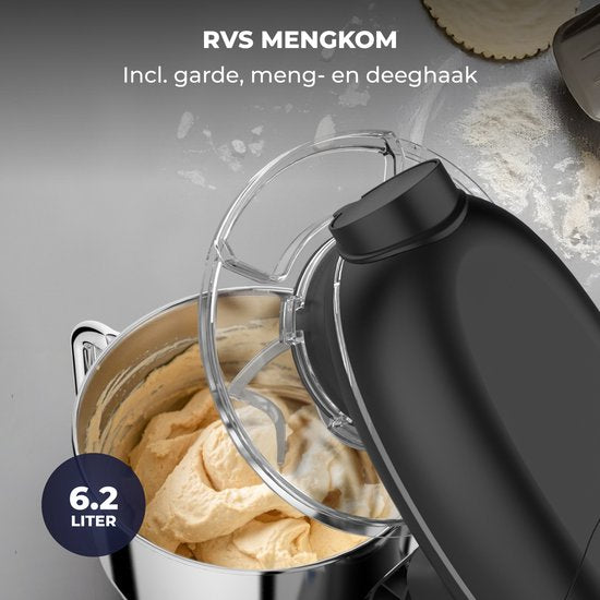 Fentic Keukenmachine – 2000W – Keukenrobot – Foodprocessor - 6,2L Mengkom – Incl. Vleesmolen, Blender en extra Accessoires – Zwart