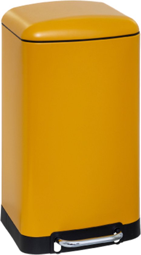 5Five Prullenbak/pedaalemmer - geel - metaal - 30 liter - 34 x 32 x 61 cm - keuken