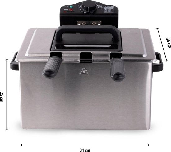alpina Dubbele Friteuse - Frituurpan 5 Liter - 3 Frituurmanden - 2000W - RVS