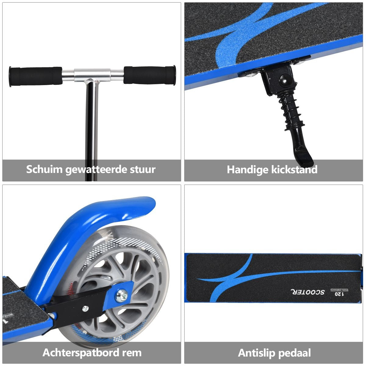 Coast Opvouwbare Kinderstep - LED Verlichte Wielen - Hoogte Verstelbaar 63-86,5cm - Blauw