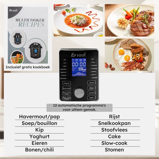 Multicooker met Airfryer - 15-Delige Set - 6L - 24 Automatische Programma's - Slowcooker, Rijstkoker, Stomer, Snelkookpan - Grijs - van Saaf