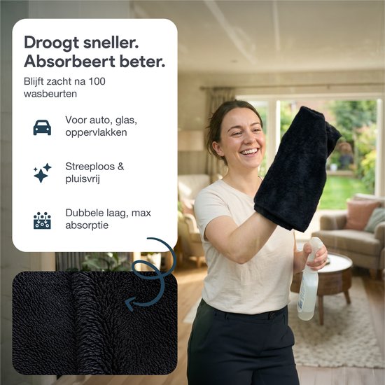 Luft ultra absorberende Microvezel Droogdoek - 60 x 80 - Badkamer en Auto - Microvezeldoekjes - Sterk - Zwart - 1300 GSM