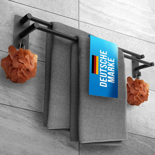 LOBUX® - Handdoekstang zonder boren zwart - 80cm, roestvrij staal - Handdoekstang badkamer dubbel, zelfklevend - Handdoekstang, handdoekrek incl. 2 handdoekhaken - Badkamer, douchewand, keuken