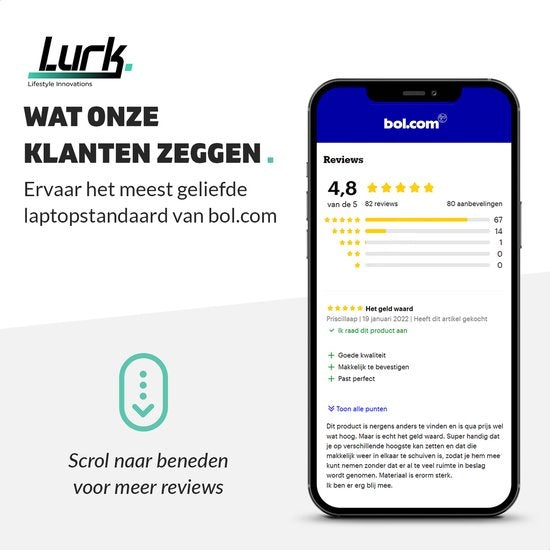 LURK® laptop standaard verstelbaar – Ergonomische Laptophouder – Opvouwbaar – Notebook/boek/tablet – Aluminium – 11 t/m 17 inch - Zwart