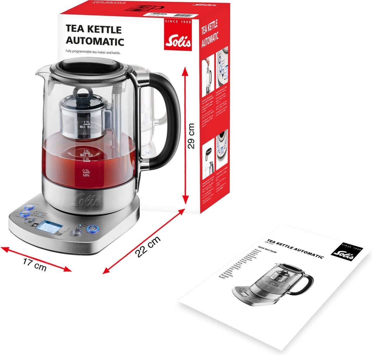 Solis Tea Kettle Automatic 5518 Waterkoker - 1.7L - RVS - BPA vrij - 1200W - 22x17x29 cm - Zilver