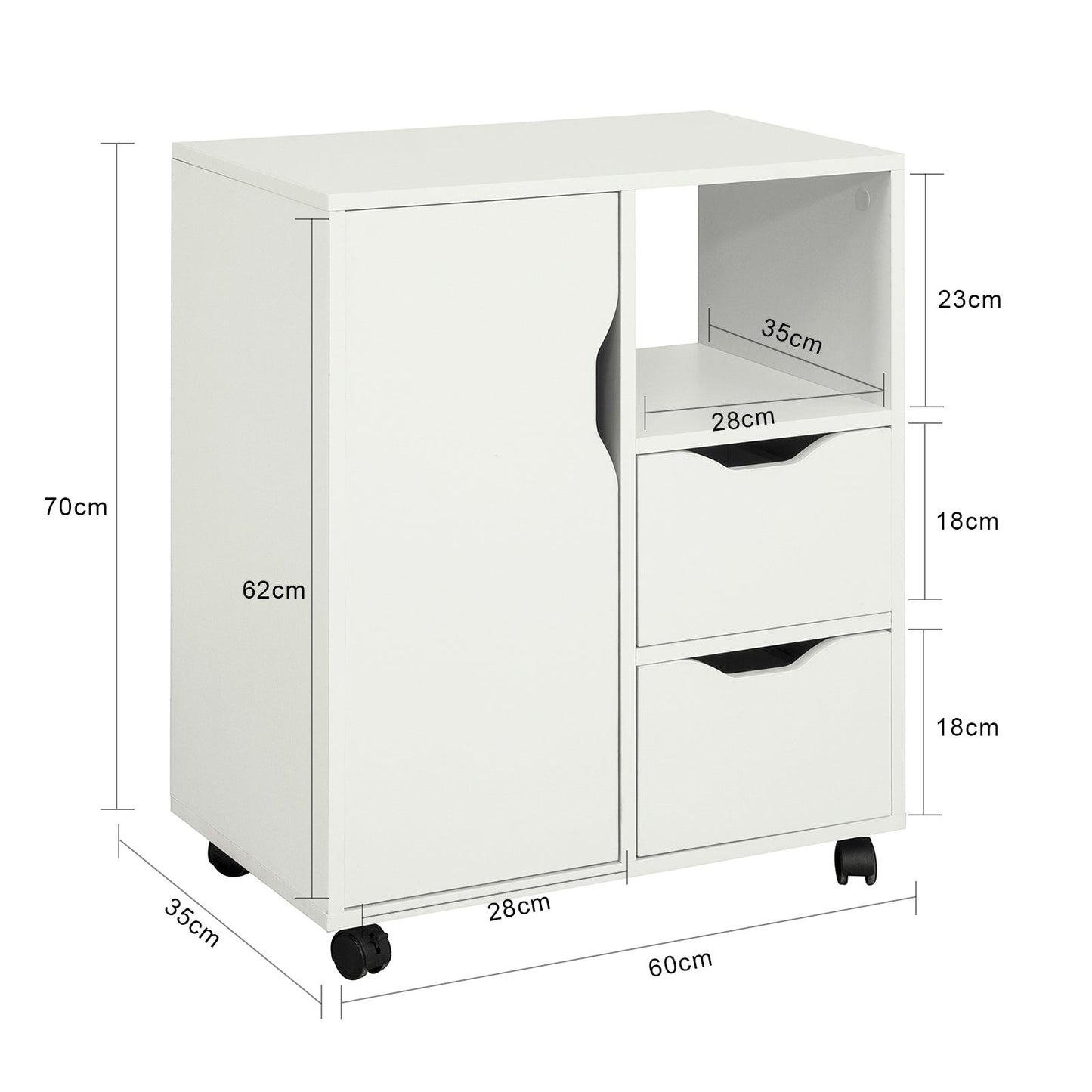 SoBuy Kantoorkastje - Printer standaard met Laden en Deur - Max. 50KG - 60 x 35 x 70 cm - Wit