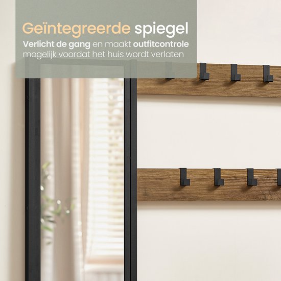 O'DADDY® Garderoberek Met Spiegel - Kapstok - Schoenrek - Kapstok staand - Vintage Look - Zwart en Bruin - Schoenenrek - kapstokken