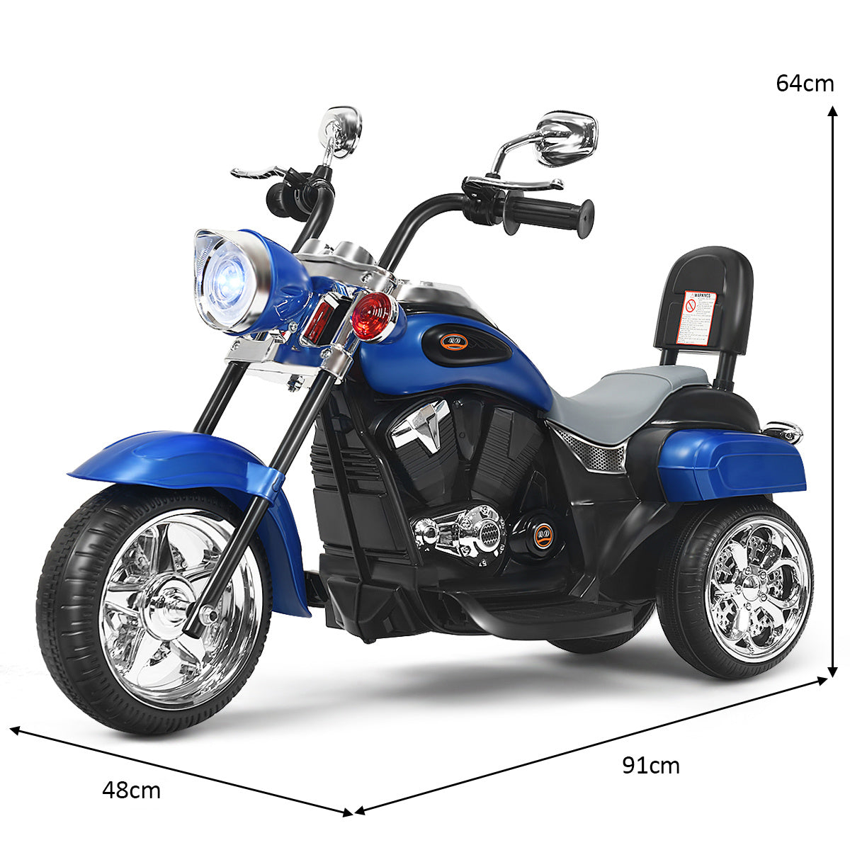 Coast 6V Elektro -motorfiets met verstelbare koplampmotorfiets met muziek 91 x 48 x 64 cm blauw + zwart