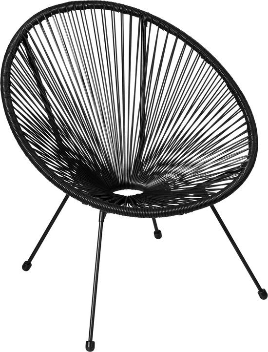 tectake® - Tuinmeubel-bistroset - 2 stoelen en 1 tafel - Retro Egg Chairs in Acapulco-stijl - Weerbestendig binnen- en buitengebruik - Tuinset voor terras of balkon - Zwart