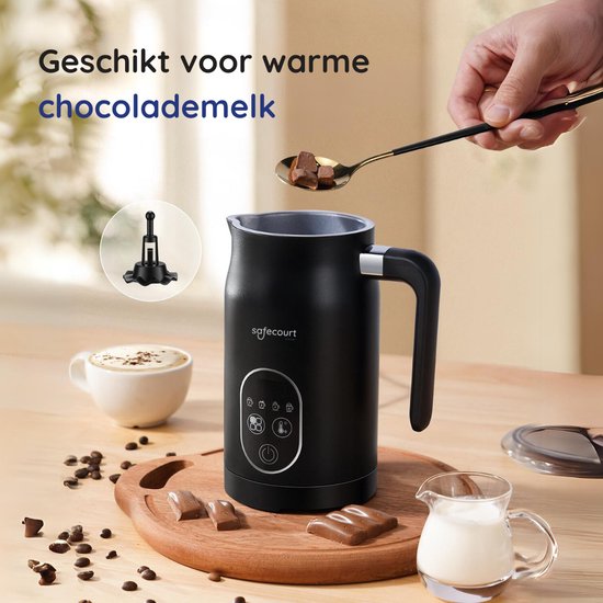 Safecourt Kitchen Melkopschuimer 4-in-1 – Elektrisch – Zwart – Voor Cappuccino & Latte