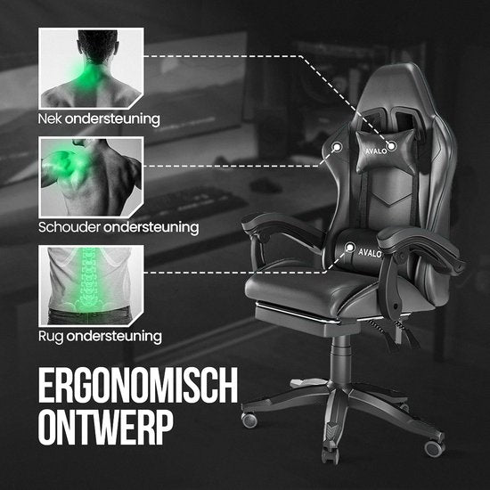 Avalo Gaming Stoel - Gamestoel - Ergonomische Bureaustoel - Verstelbaar - Game Stoel - Gaming Chair - Zwart
