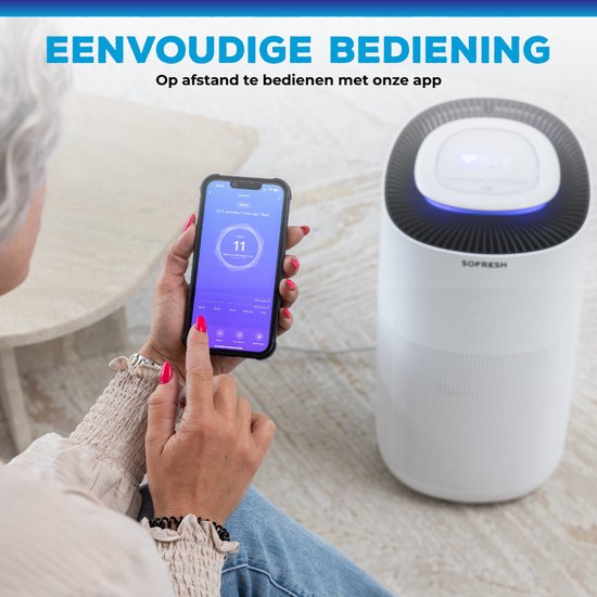 Sofresh luchtreiniger met app - 80 m² - Automatische stand + 6-in-1 filtersysteem - Luchtkwaliteitsindicator - Ionisator - UV - Luchtfilter - Air purifier met HEPA-filter