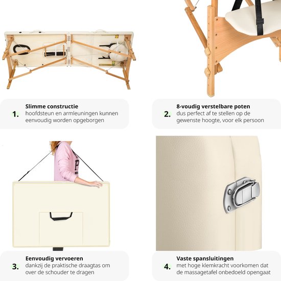 2 zones mobiele massagetafel beige - 5cm + draagtas - 401462