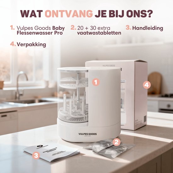 Vulpes Goods® Babycare - Babyfleswasser Pro - Sterilisator & Droger - 360° Turbo-jets - Glazen Design - BPA-vrij - Ook voor borstkolfonderdelen