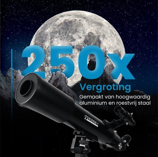 ODESSEY Refractor Telescoop – Max. Vergroting 250x – Incl. Statief & Filters – 55-125 x 7 x 70 cm – Zwart