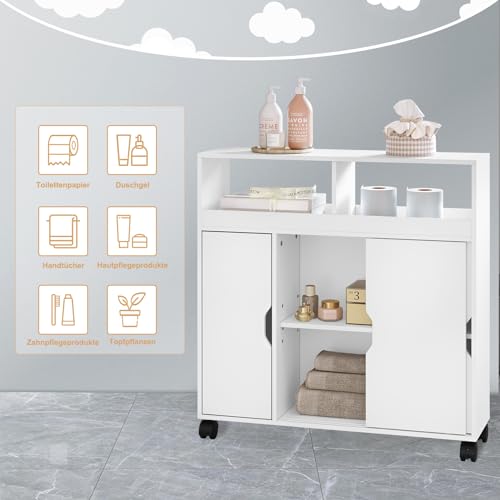 Eugad Badkamerkast met Wielen Multifunctioneel - Wit MDF - 70 x 20 x 71,5 cm