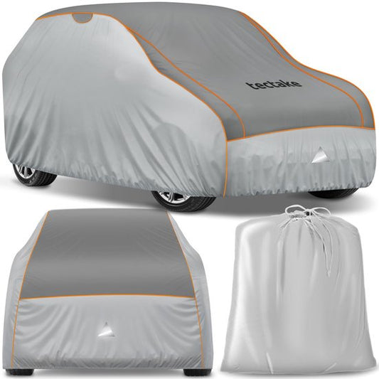 tectake® Autohoes - Autozeil voor Buiten - Hagelbescherming - Waterdicht Deken met 3 Verstelbare Spanbanden - Ademend - Auto Beschermhoes met Opbergtas - Compatibel met vele modellen - Afmeting (LxBxH) 520 x 185 x 145 cm - Voor SUV of Busje