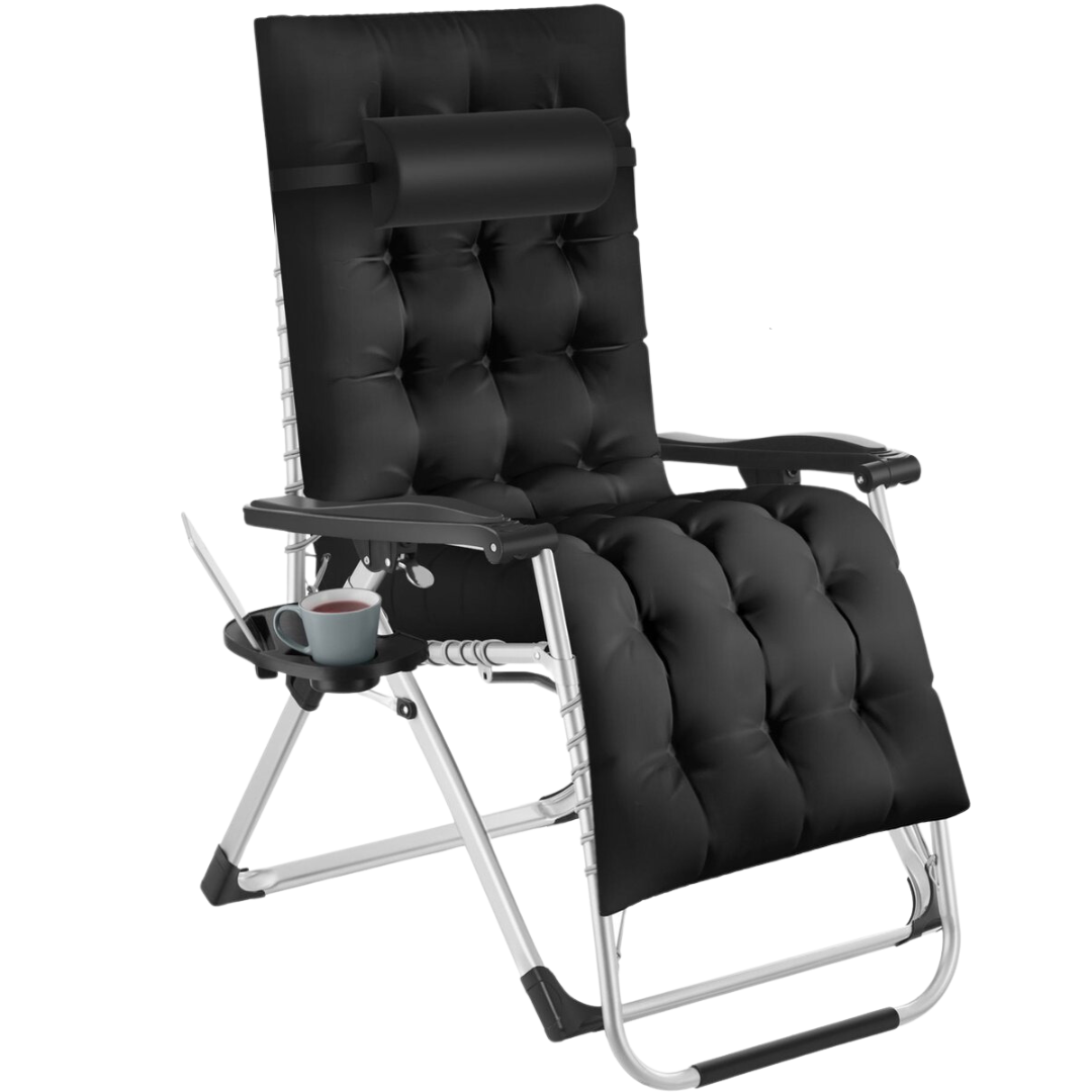 Tectake - Tuinligstoel - Opklapbaar - Tot 200 kg - 84 x 103 x 113 cm - Zwart