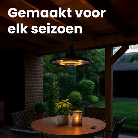 Auronic Terrasverwarmer - Infrarood Verwarming - Hangend - 10m2 - Elektrisch - 1500W - Afstandsbediening - Zwart