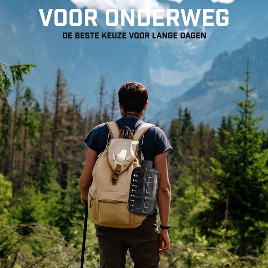 Fitcrafters Waterfles met Tijdmarkeringen - Motiverende Drinkfles - 2L - BPA vrij - Zwart
