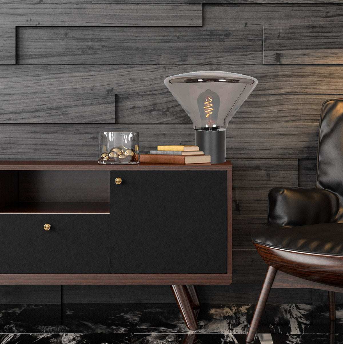 Tafellamp Ambiance 3401ZW Zwart, 25 cm hoog, 26 cm diameter, van elektronica, glas en metaal, Steinhauer, Eigentijds design voor binnengebruik
