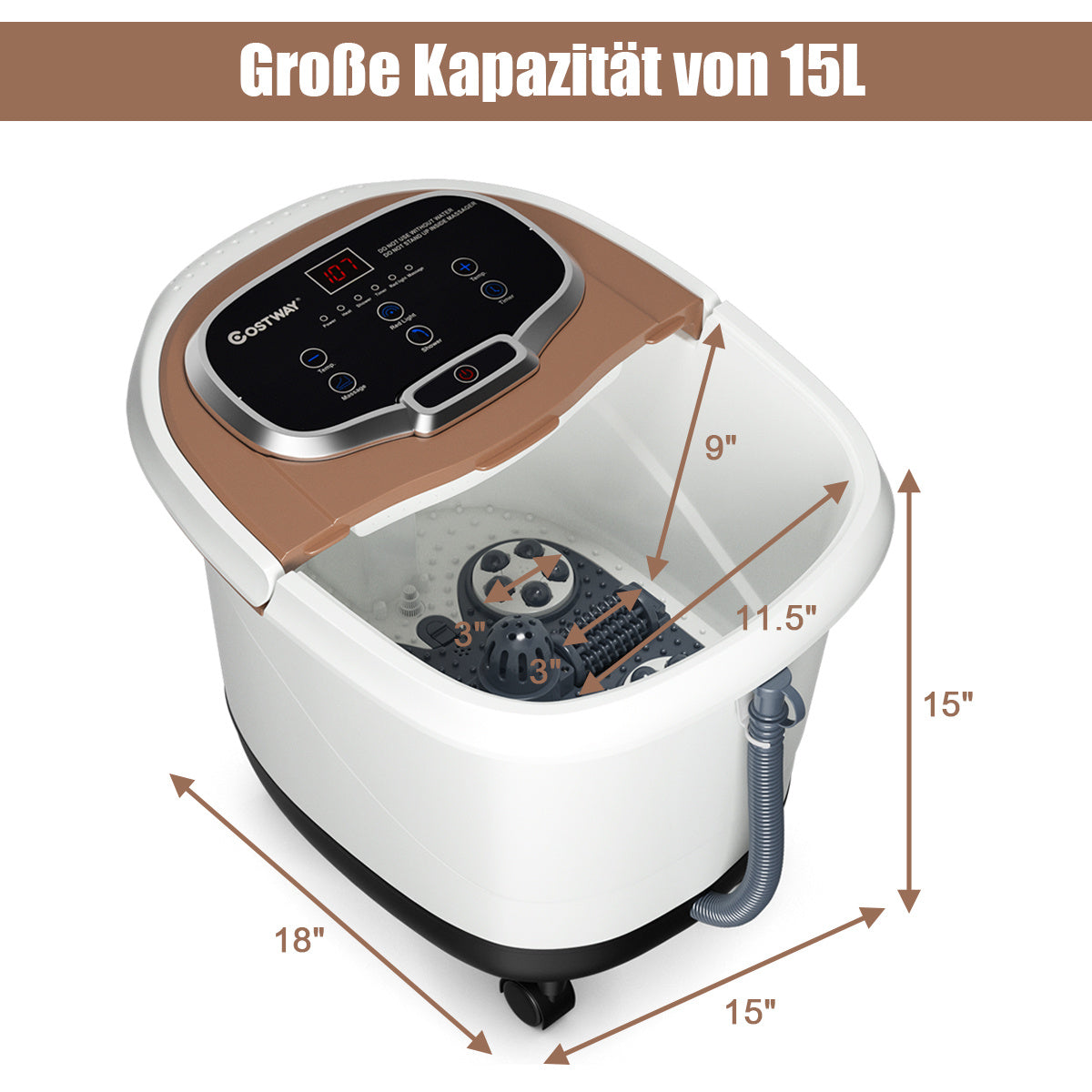 Coast Massage Voetenbad - Elektrisch Voetbad Met Bubbelfunctie - 6 Massagerollen - 37,5 x 46 x 38,5 - Wit