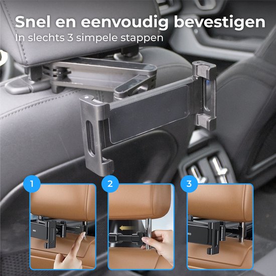 Nuvance - Tablet Houder Auto - Kantelbaar & Draaibaar - Tablethouder - Hoofdsteun Bevestiging - Geschikt voor Nintendo Switch & Telefoon