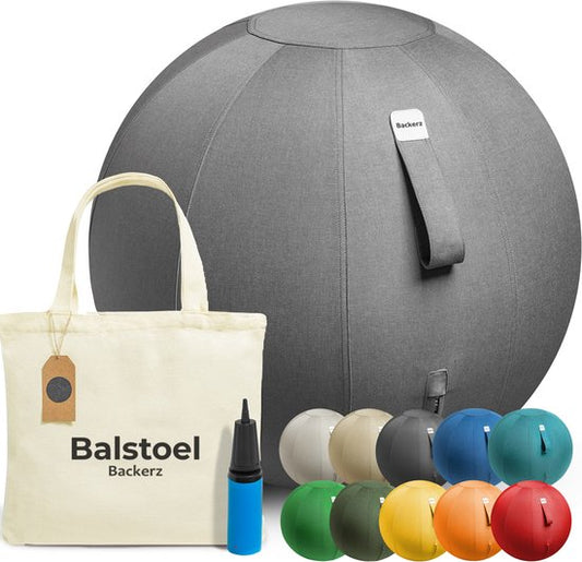 Backerz Zitbal 65 CM - Zitballen met Hoes Linnen - Ergonomische Bureaustoel Kantoor en Thuis - Luxe Yoga Bal - Donker Grijs