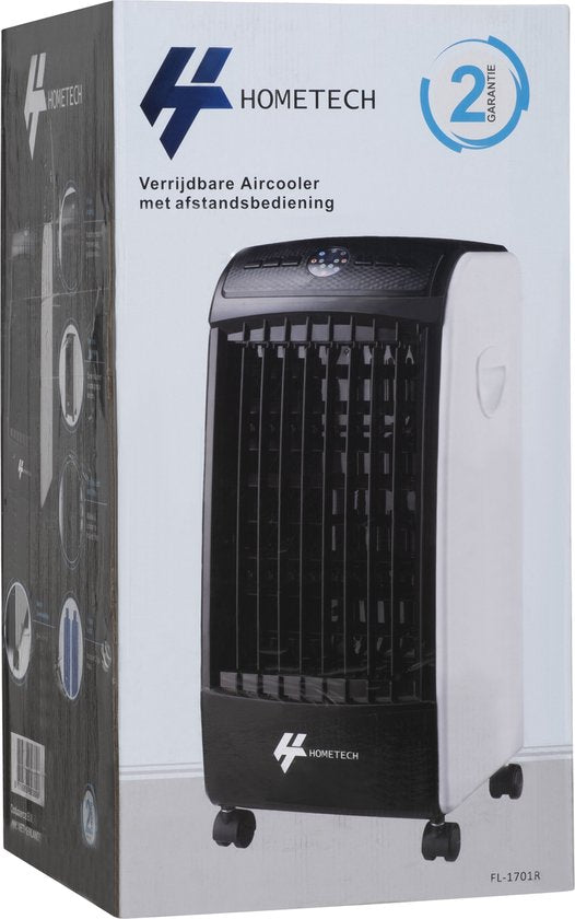 HomeTech FL-1701R Mobiele Aircooler met 3 Snelheden - Luchtkoeler Verrijdbaar met Afstandsbediening - 3 Bedrijfsmodi en Timer - Zwart/Wit