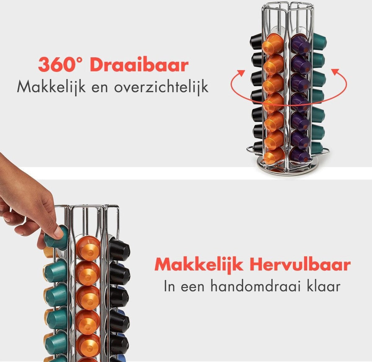 KitchenBrothers Capsulehouder - Koffiecups houder - Geschikt voor Nespresso - 42 Cups - Draaibaar - RVS