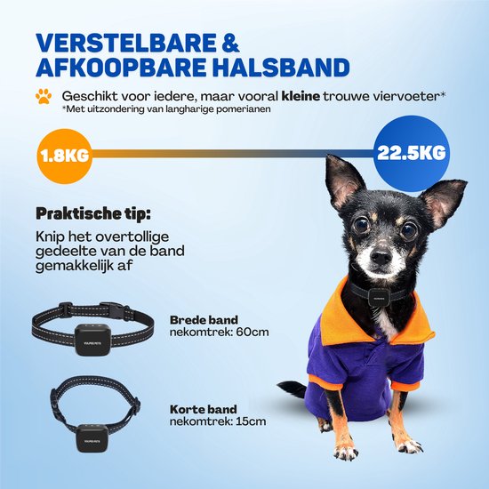 Vulpes Goods® Anti Blafband Mini Vulpes Goods® Anti Blafband Mini - Opvoedingshalsband Zonder Schok - Anti Blaf Apparaat voor Kleine Honden - Waterdicht - Oplaadbaar - Vibratie en Audio