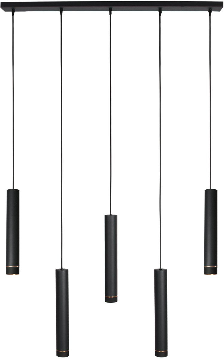 Mexlite Hanglamp DownLume – 5-Lichts – Zwart Metaal – Grote Eettafellamp – GU10 – Modern Design