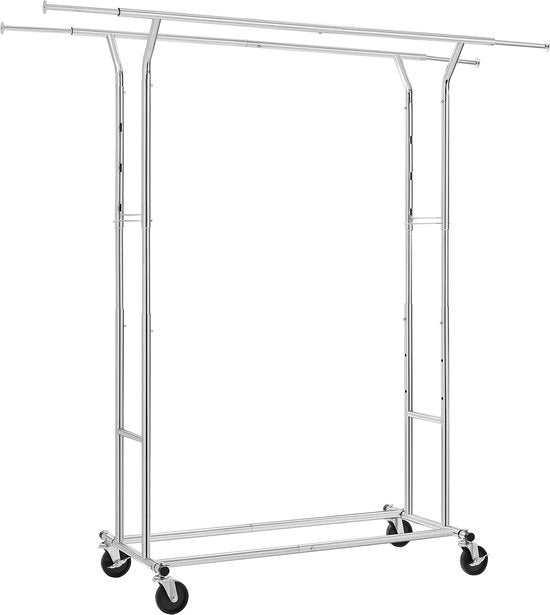 O'DADDY® Kledingrek - Garderoberek - Dubbele stang - Uitschuifbaar en Verstelbaar - Stabiel Ontwerp - 110 kg Draagcapaciteit - Metaal - Zilver