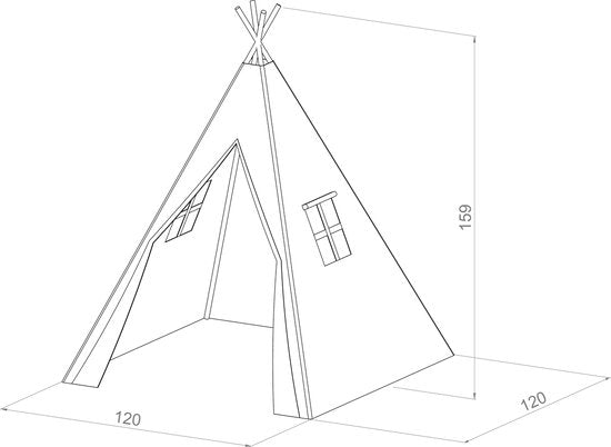 Sunny Alba Tipi Tent Crème/Wit voor kinderen - Wigwam Speeltent met ramen van katoen - Tipi tent kinderen met Kussen kleed - 120x120x160cm - Stokken FSC hout