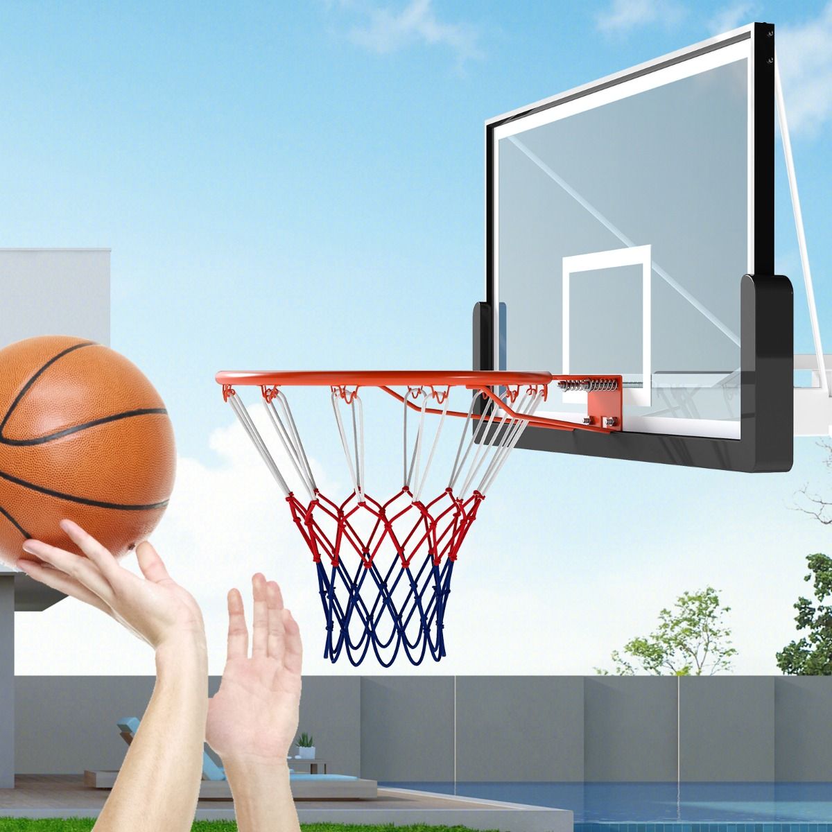 Coast Basketbalring Ø45cm Oranje - Weerbestendig Net - Voor Muur, Deur en Basketbalpaal