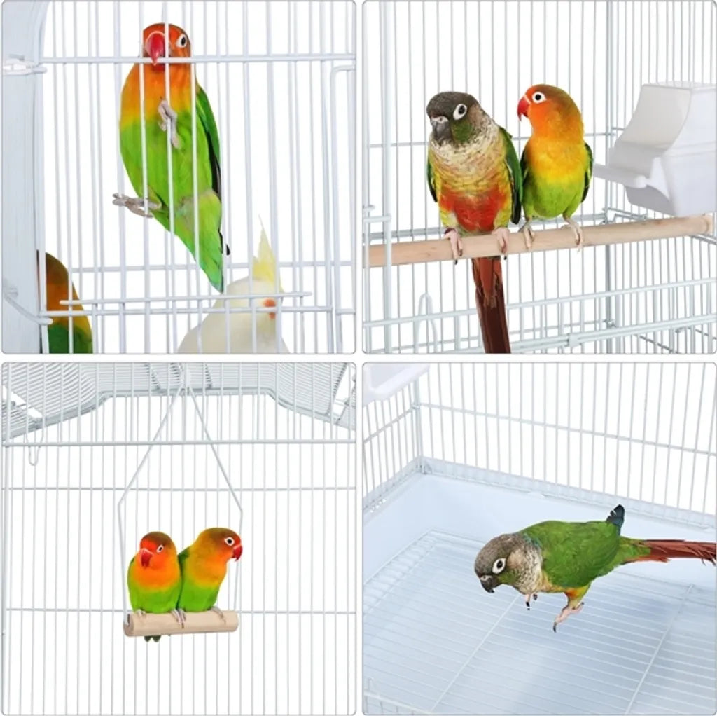 Yaheetech Vogelkooi - 46x35x104,5 cm - Dakopening - Wit Lichtblauw