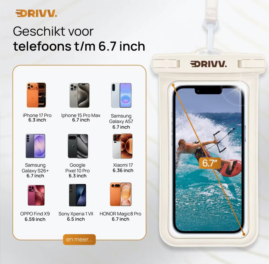 DRIVV Waterdicht Telefoonhoesje Set van 2 - Beige - 20,5 x 12 x 1 cm - IP68, Drijvend