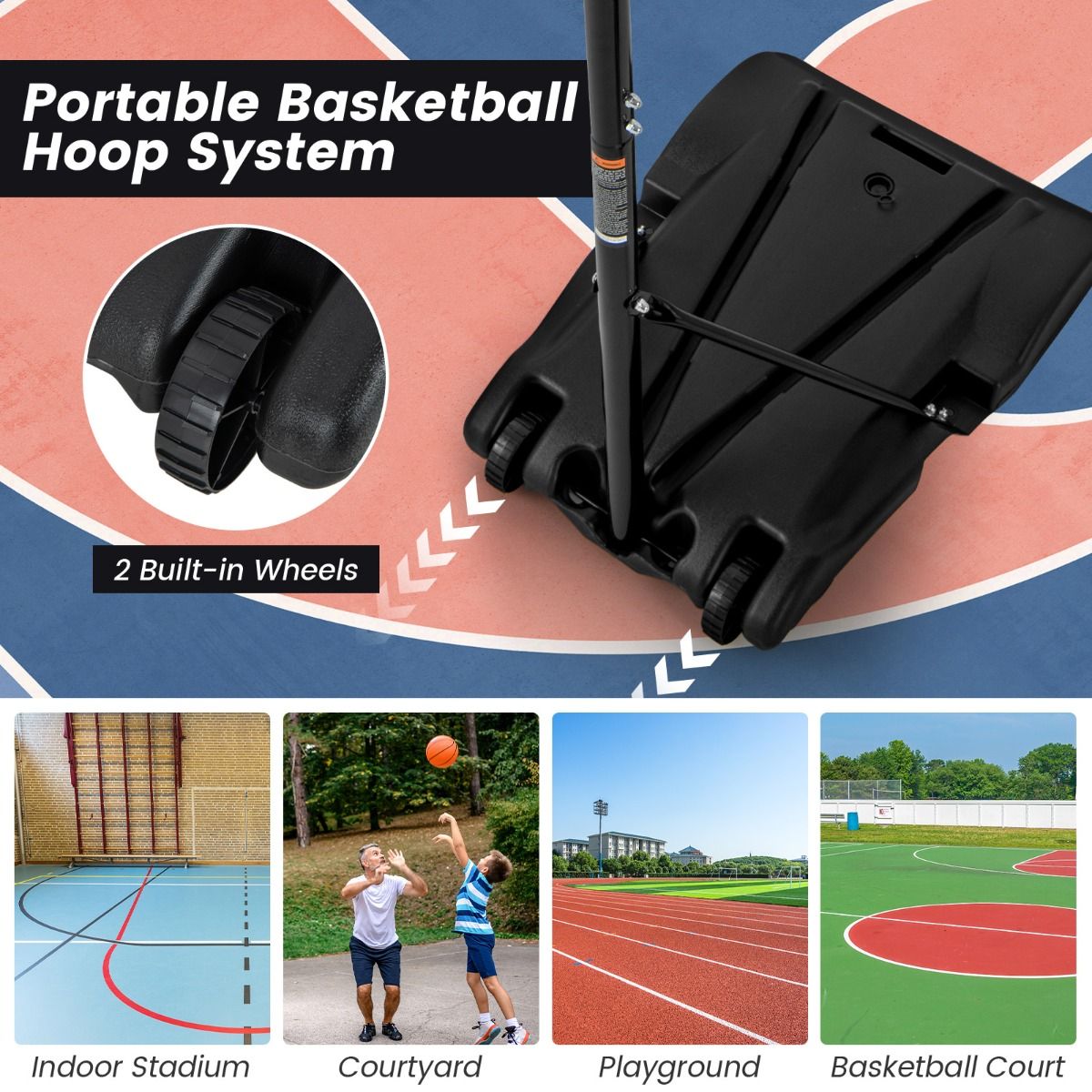Coast Basketbalstandaard - in hoogte verstelbaar - opvulbare basis - met wielen - zwart