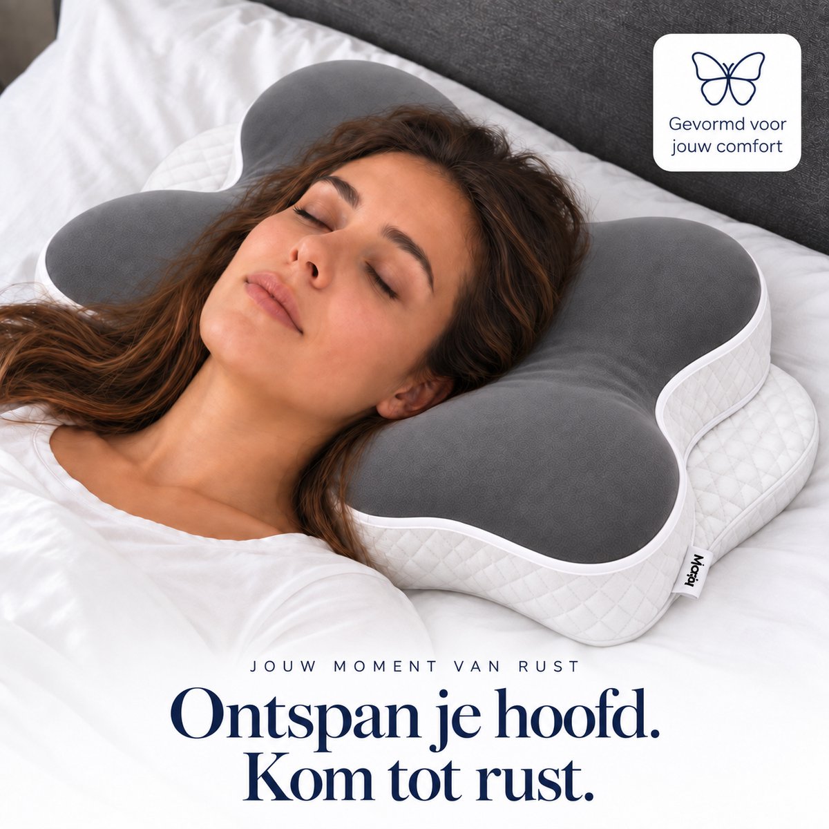 Maqi Living Ergonomisch Hoofdkussen van Traagschuim - Nekondersteuning met 2 Hoogtes - Voor Rug-, Zij- en Buikslapers - 68 x 45 cm - Wit