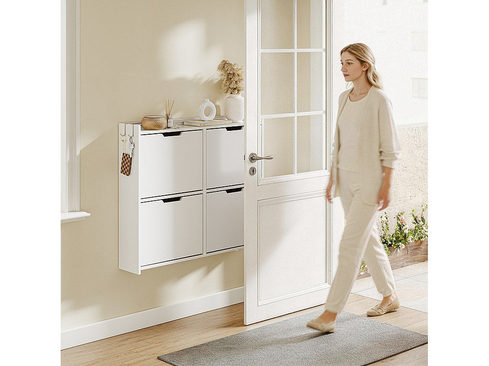 Sobuy Schoenenkast 4 Klaptuigen - Compact Ontwerp voor Halletje - 100x19x93 cm - Wit